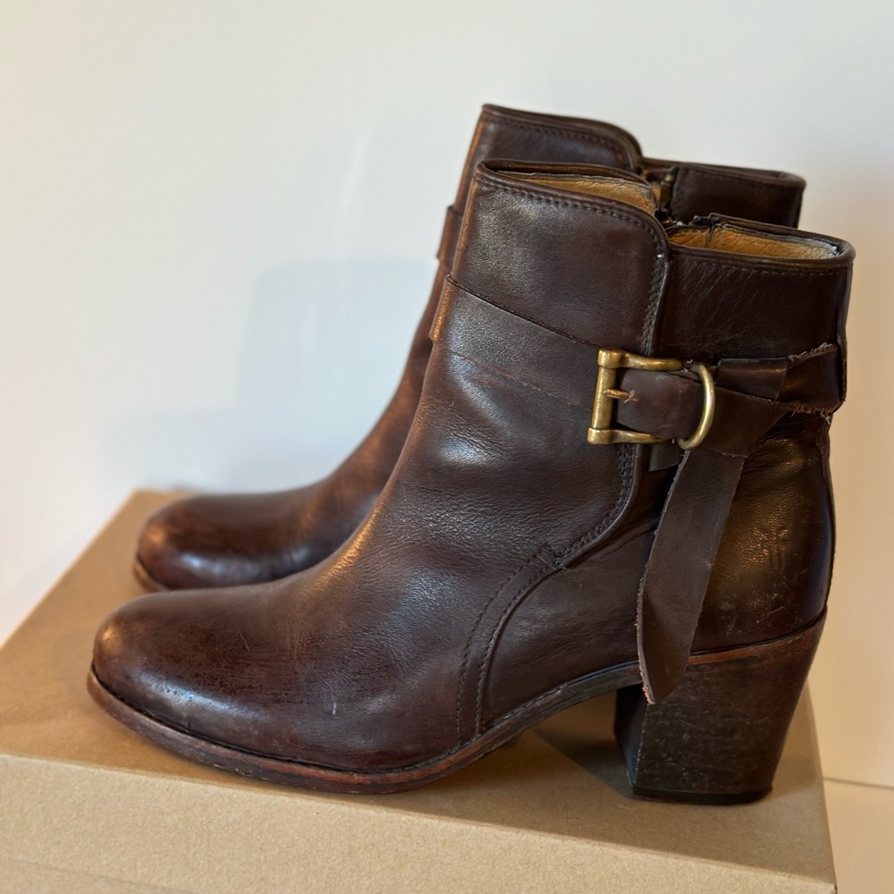 Frye Dark Brown Leather Ankle Booties